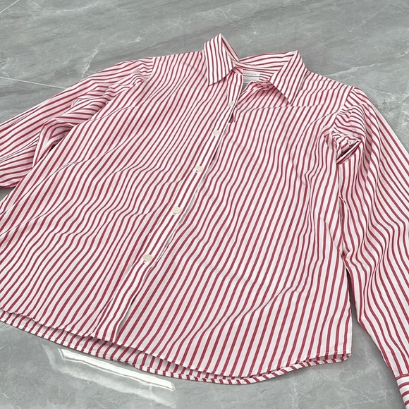 Women's Liz Claiborne Lizsport Button Down Cotton Long Sleeve Striped Shirt - Picture 3 of 16